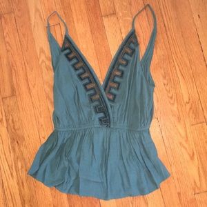 Free People Teal open back tank with velvet trim